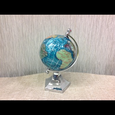 Ocean Blue Gemstone Globe on a silver color pewter stand